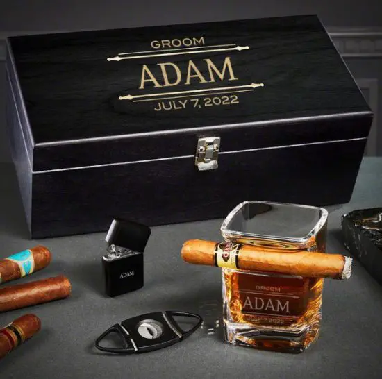 Custom Cigar Glass Box Set for Groom