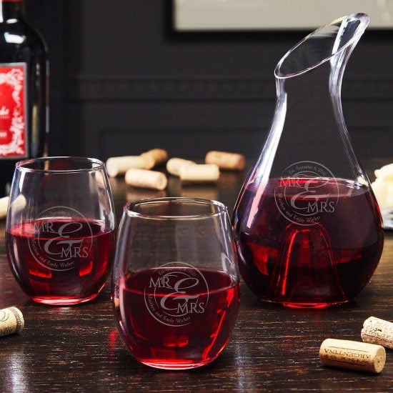 Etched Wine Decanter Set as 20th anniversary gift ideas for a couple