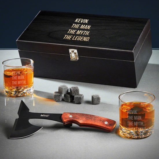 Personalised Gift Box with Hatchet and Rocks Glasses