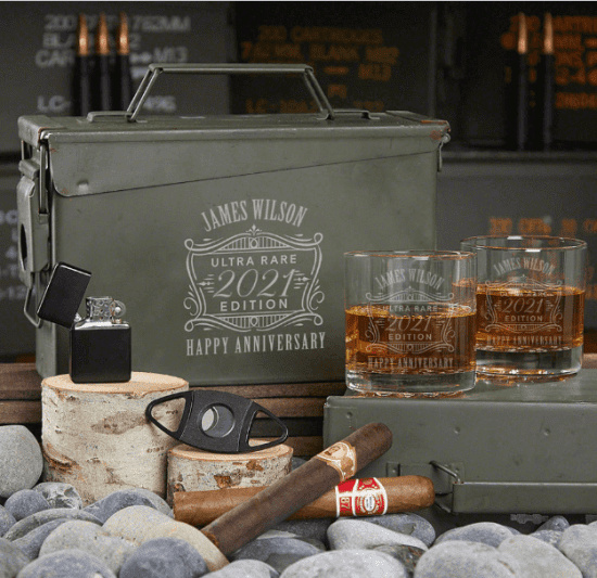 Engraved Whiskey Ammo Can for Mens Annviersary