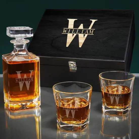 Custom Whiskey Decanter and Glasses Box Set