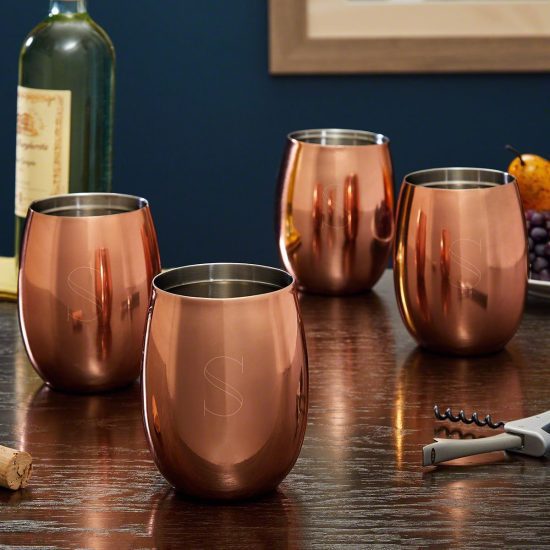 Engraved Set of Copper Wine Glasses
