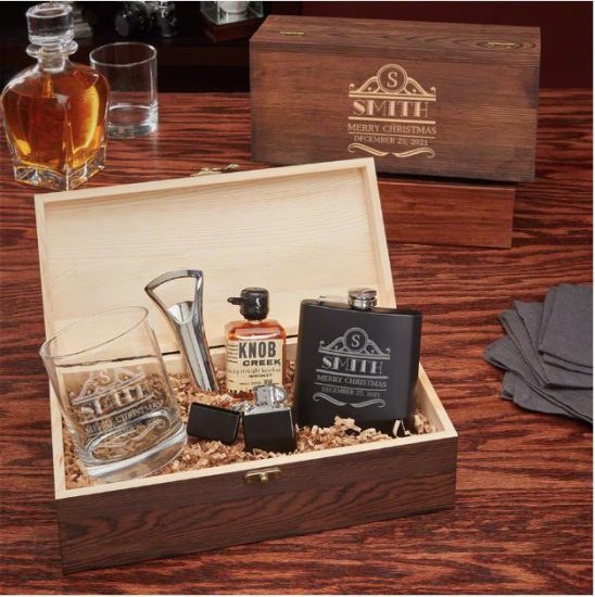 Custom Box Set with Whiskey Glass, Bottle Opener, Lighter, and Flask