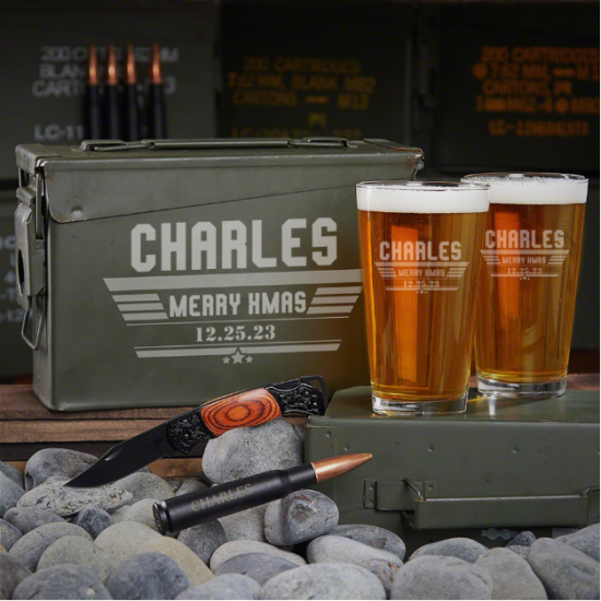 Engraved Pint Glass Ammo Can Christmas Gift Set