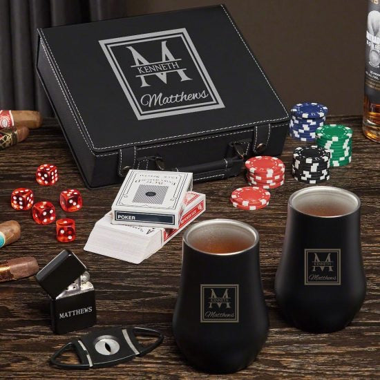 Poker Set Gift Basket with Whiskey Glasses