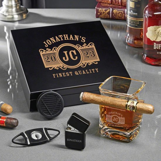 Custom Whiskey and Cigar Humidor Gift Set