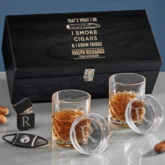 Cigar and Whiskey Box Set of Christmas Gifts for Men