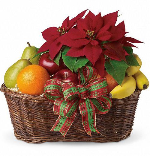 Fruit and Poinsettia Gift Baskets for Christmas