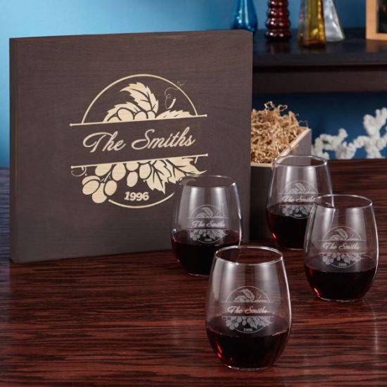 Personalized Wine Glasses Box Set of Platinum Anniversary Gifts