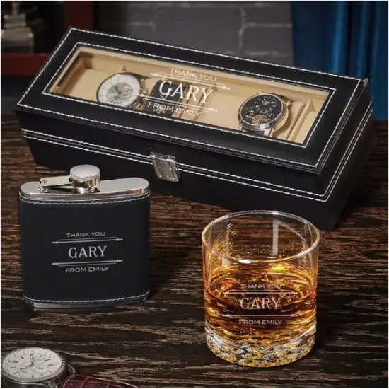 Watch Case with Flask and Whiskey Glass