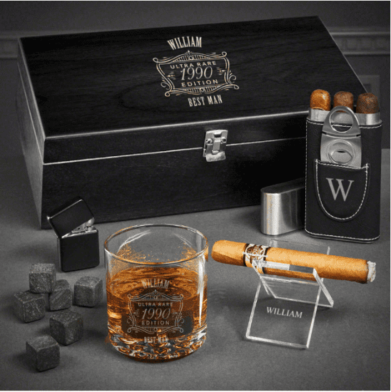 Personalized Cigar and Whiskey Box Set for Best Men