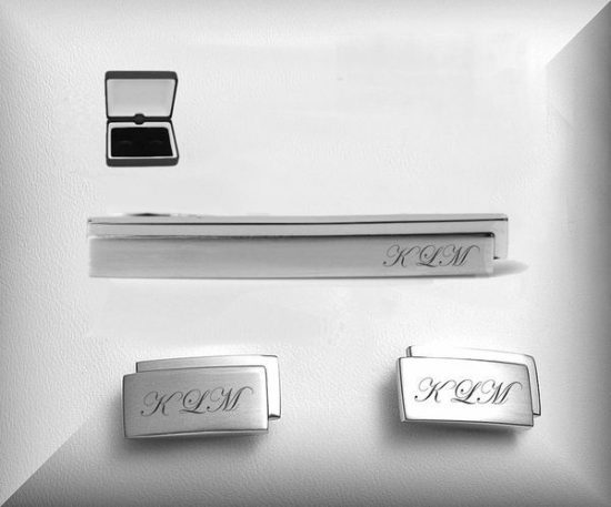 Personalized Cufflinks and Tie Clip Box Set