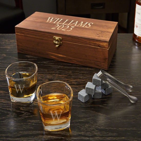 Personalized Whiskey Stones and Glasses Set of Modern Anniversary Gifts