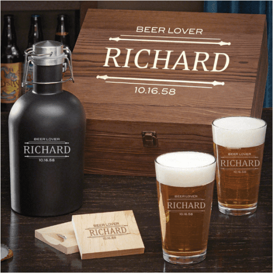 Custom Beer Growler Set of Gifts for Older Men