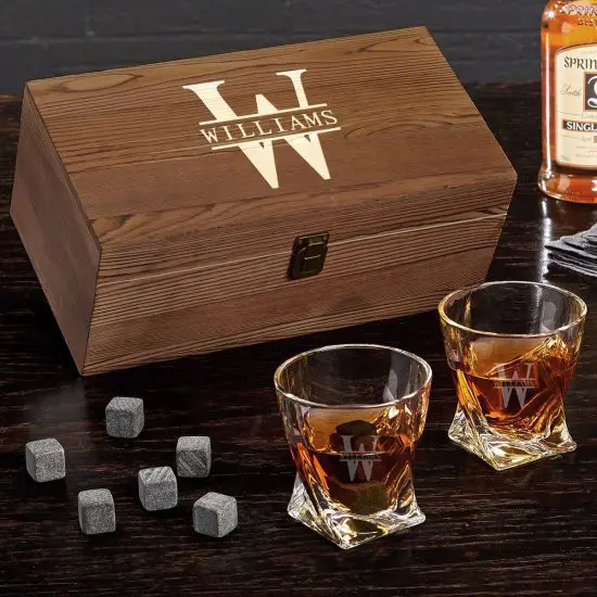 Wooden Box Set of Whiskey Gifts for Him