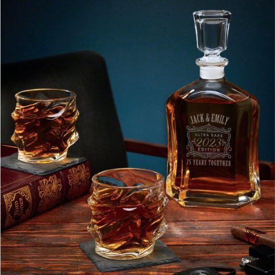 Personalized Decanter with Unique Whiskey Glasses