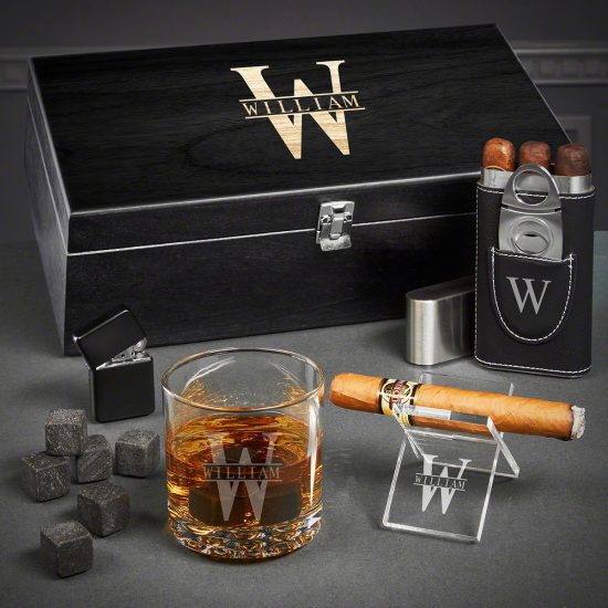 Personalized Cigar and Whiskey Box Set for Grooms