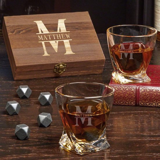 Custom Whiskey Glasses and Stones Set of Silver Anniversary Gifts