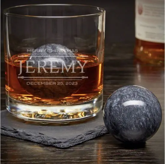 Personalized Whiskey Glass and Stone Set of Last Minute Christmas Gifts