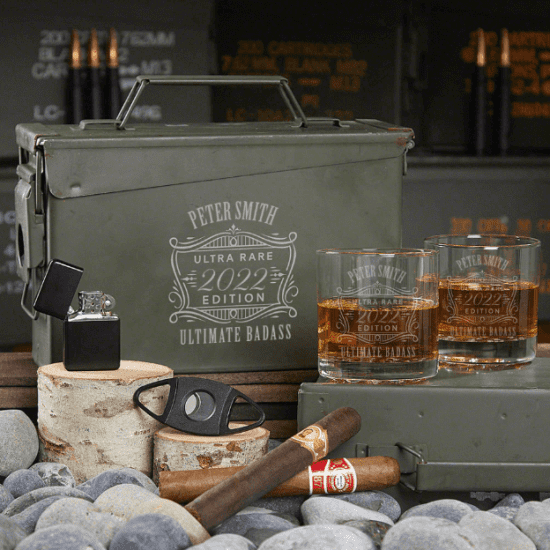 Engraved Whiskey Ammo Can Expensive Gift Set for Men