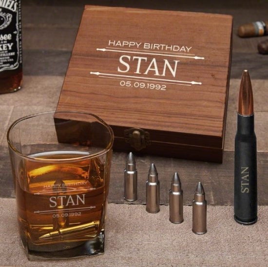 Personalized Bullet Whiskey Stone Gift Set