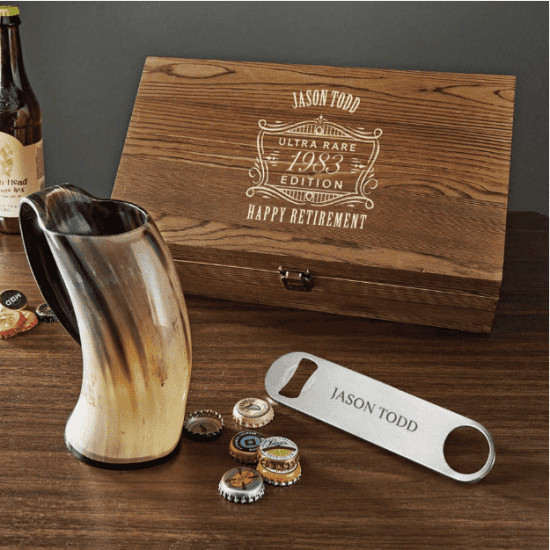 Personalized Ale Horn Drinking Set for Military Veteran