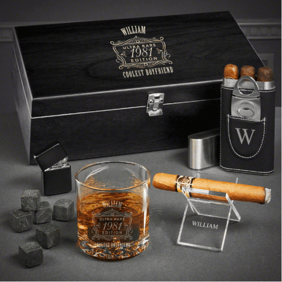 Personalized Cigar and Whiskey Gift Box for Boyfriends