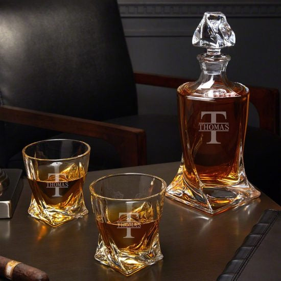 Engraved Twist Decanter Guy Gift Set