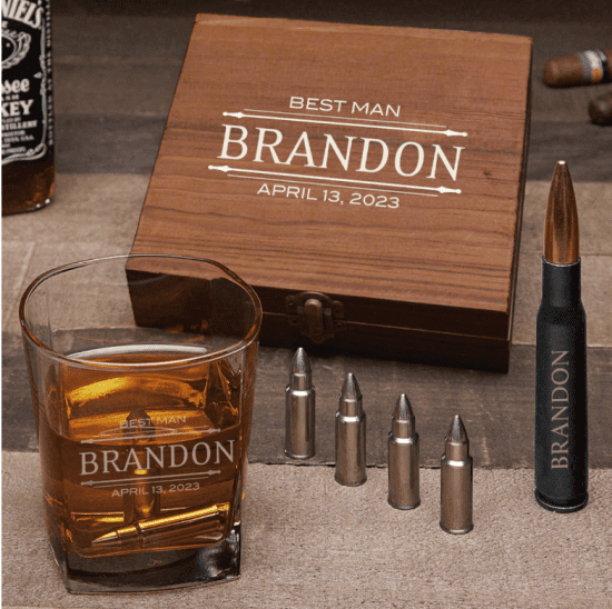 Best Man Gifts Whiskey Stone Set with Custom Glass