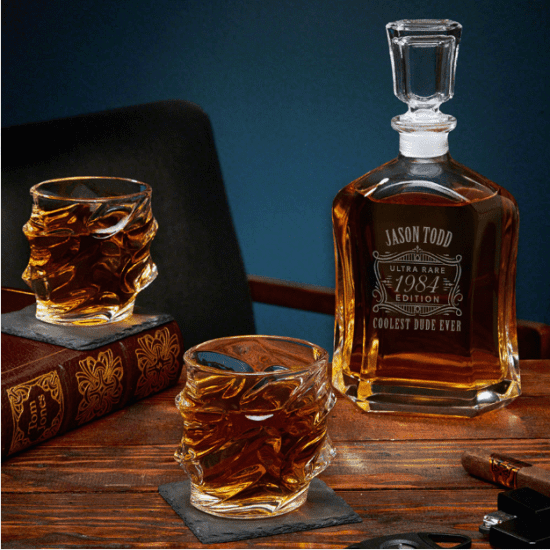 Sculpted Whiskey Glass and Decanter Set