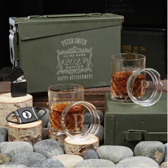 Whiskey Cigar Ammo Can Set of Best Retirement Gifts for Dad