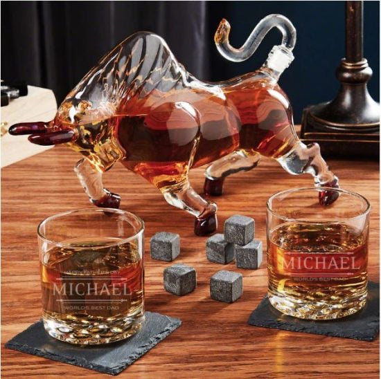 Novelty Bull Decanter with Custom Glasses