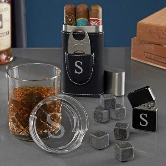 Personalized Cigar Accessories with Whiskey Glass