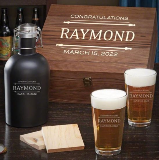 Personalized Beer Glasses and Growler Gift Set