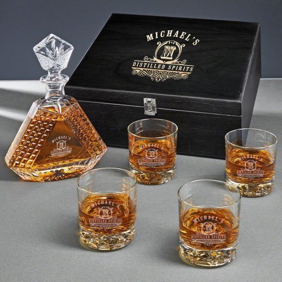 Crystal Decanter Set of Gifts for Bourbon Lovers