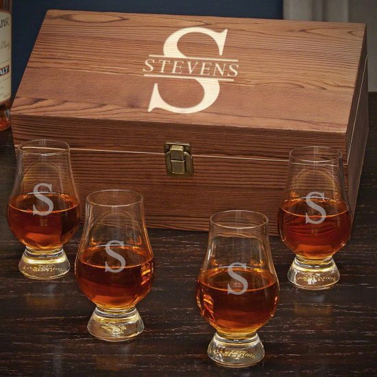Personalized Glencairn Glass Box Set of Whiskey Gift Ideas