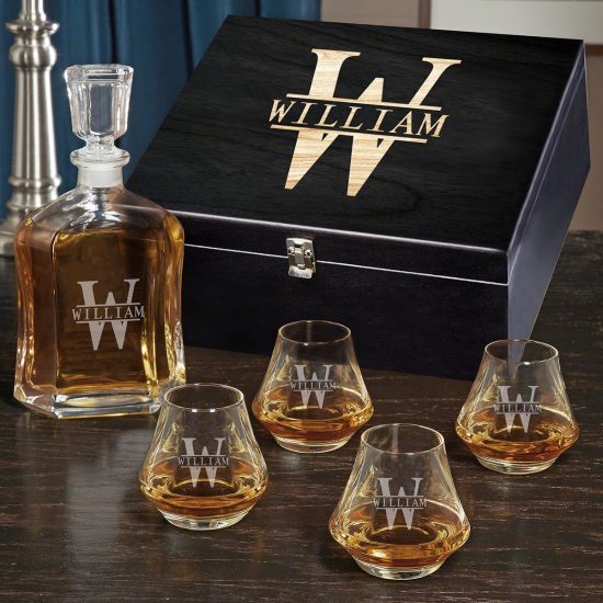 Personalized Whiskey Decanter Set with Unique Whiskey Tasting Glasses