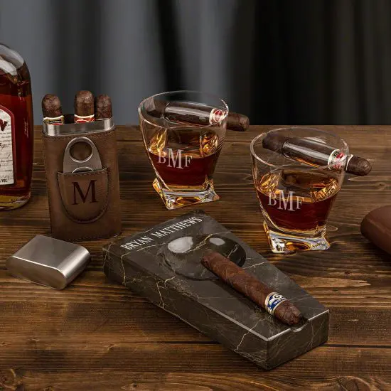 Whiskey Gift Ideas with Cigar Glasses and Ashtray
