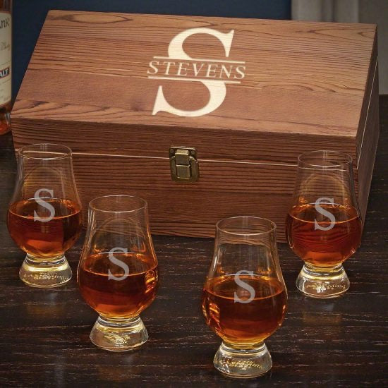 Set of Four Custom Glencairn Glasses with Box