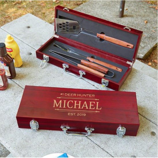 Rosewood Grilling Tools with Engraved Carrying Case