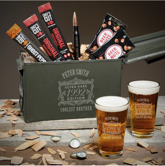 Custom Pint Glass Ammo Can Set of Birthday Presents for Brother