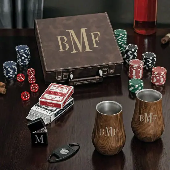 Monogrammed Poker and Whiskey Set