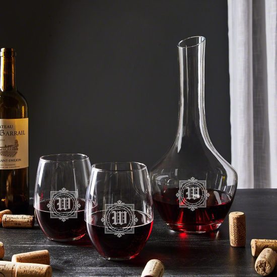 Personalized Wine Decanter Set with Stemless Glasses