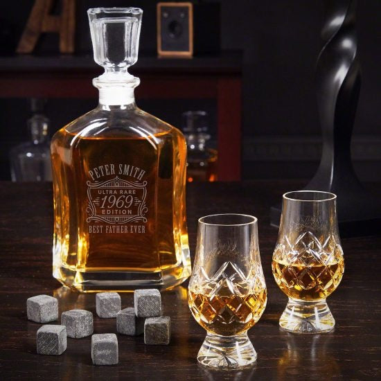 Crystal Glencairn Glasses with Custom Decanter Set