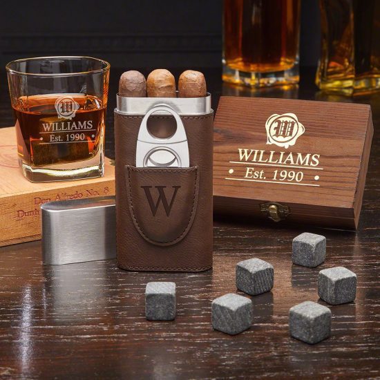 Personalized Cigar and Whiskey Gift Set for Men on Christmas