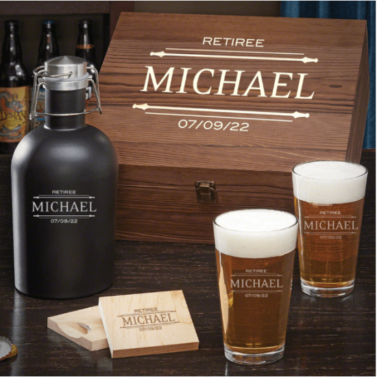 Personalized Beer Growler Set of Unique Retirement Gifts