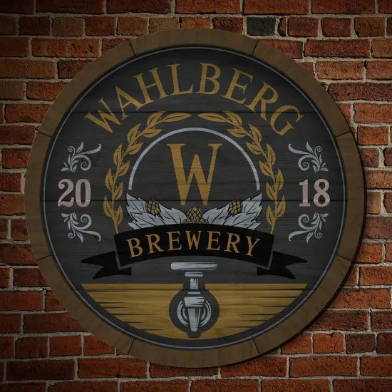 Wooden keg brewery sign with personalization