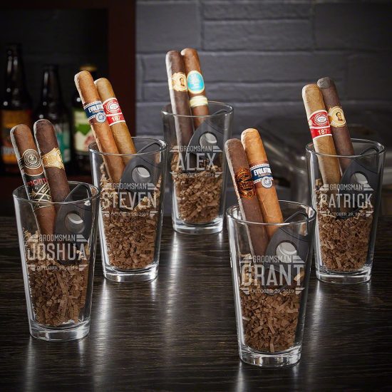 Five Personalized Pint Glasses are Wedding Gifts for Groomsmen