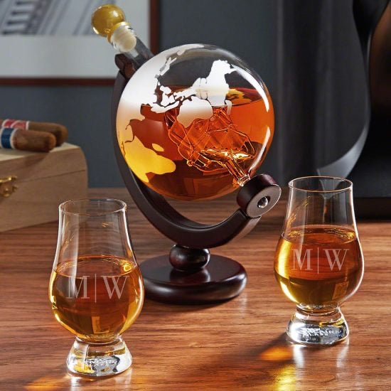 Engraved Globe Decanter Set