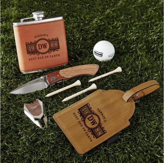 Personalized Bag Tag Knife Flask Golf Gift Set